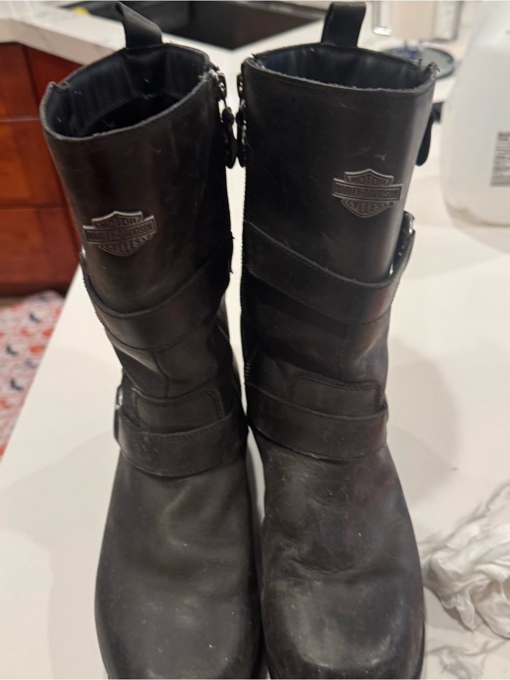 Harley-Davidson Women's Black Leather Riding Boots with Strap Detail